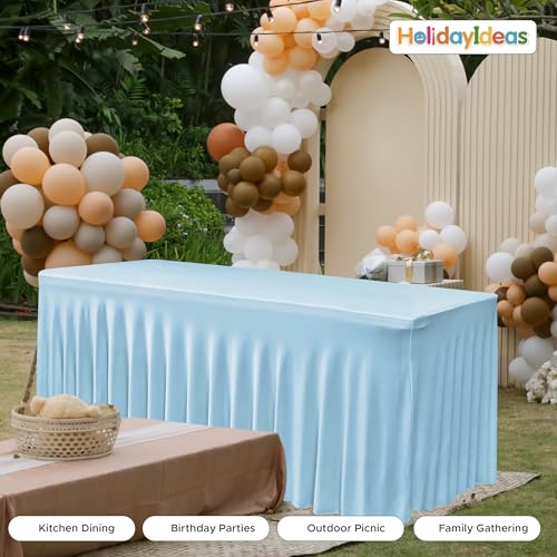 Image of HolidayIdeas 6 Pack 6ft Spandex Table Covers for Baby Shower, Fitted Stretch Table Skirts 30x72 Inch, Wrinkle-Free Floor Length Tablecloths for Weddings, Banquets Events, Baby Blue
