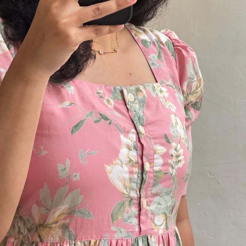 Image of Floral Midi Dress for Women - Summer Boho Dress, Lightweight & Breathable, Elegant Floral Print, Casual & Vacation Outfit, Comfortable Flowy Dress for Women