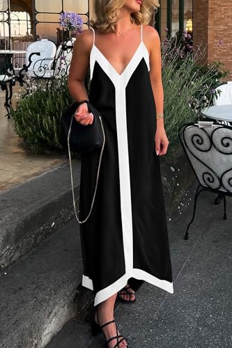 Prettygarden Women'S 2024 Elegant Summer Dress V Neck Spaghetti Strap Flowy Maxi Cocktail Party Dresses thumb #7