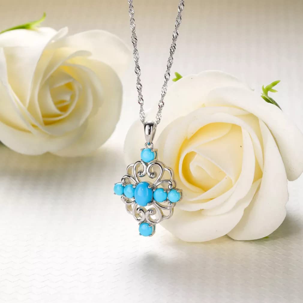 Colgante de Plata de Ley 925 para Mujer, Collar Cruzado de Piedra Preciosa Turquesa Natural de 1,5 Quilates, joyería