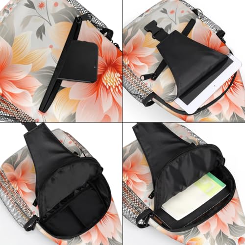 Bolso tipo sling unisex con diseño floral rojo y dimensiones 14.2x7.9x3.5 in miniatura 6