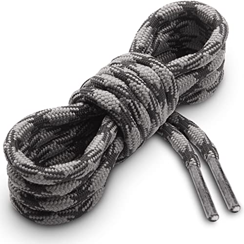 Miscly Non Slip Round Wave Shape Boot Laces, Heavy Duty Shoelaces for Boots, Work Boots & Hiking Shoes [1 Pair] (63", Gray & Black)