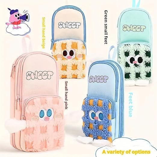 Image of Canvas School Bag Pencil Case, 3 Layer 6 Compartment Large Capacity, Aesthetic Pencil Pouch for Stationary, Cute Stationery for Kids, Pencil Case for Girls & Boys (Multicolor)