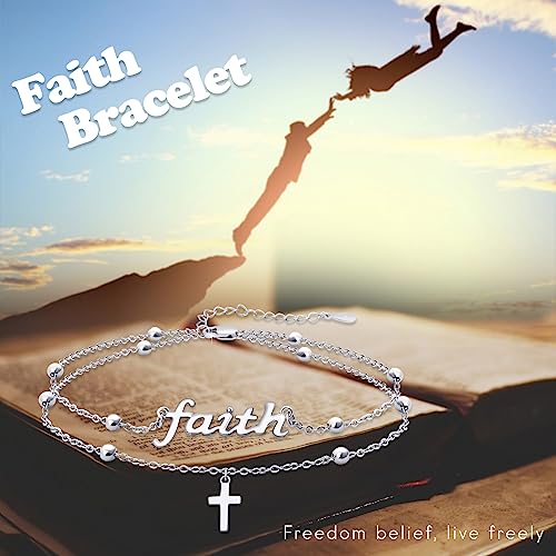 faith Bracelet,S925 Sterling Silver Faith Cross Double Layer Bracelets Christian Jewelry for Women4