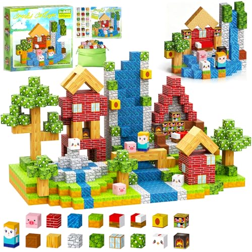 NXPZ Blocs Magnétiques, Jeu de Construction Magnétique 100 Pièces pour Enfants, Jouet Montessori Magnétique Créatif, Jouet Sensoriel STEM pour Garçons et...