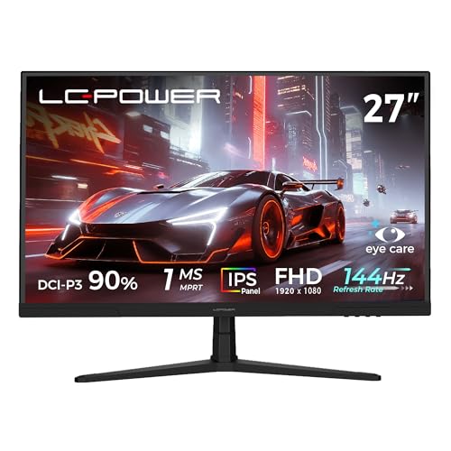 LC-Power Monitor Gaming 27 Pollici (68,6 cm), Full HD IPS Schermo, 1920×1080, 144 Hz, 1ms MPRT, 16:9, Adaptive Sync, HDMI 2.0, Display Port 1.4, VESA 100x100