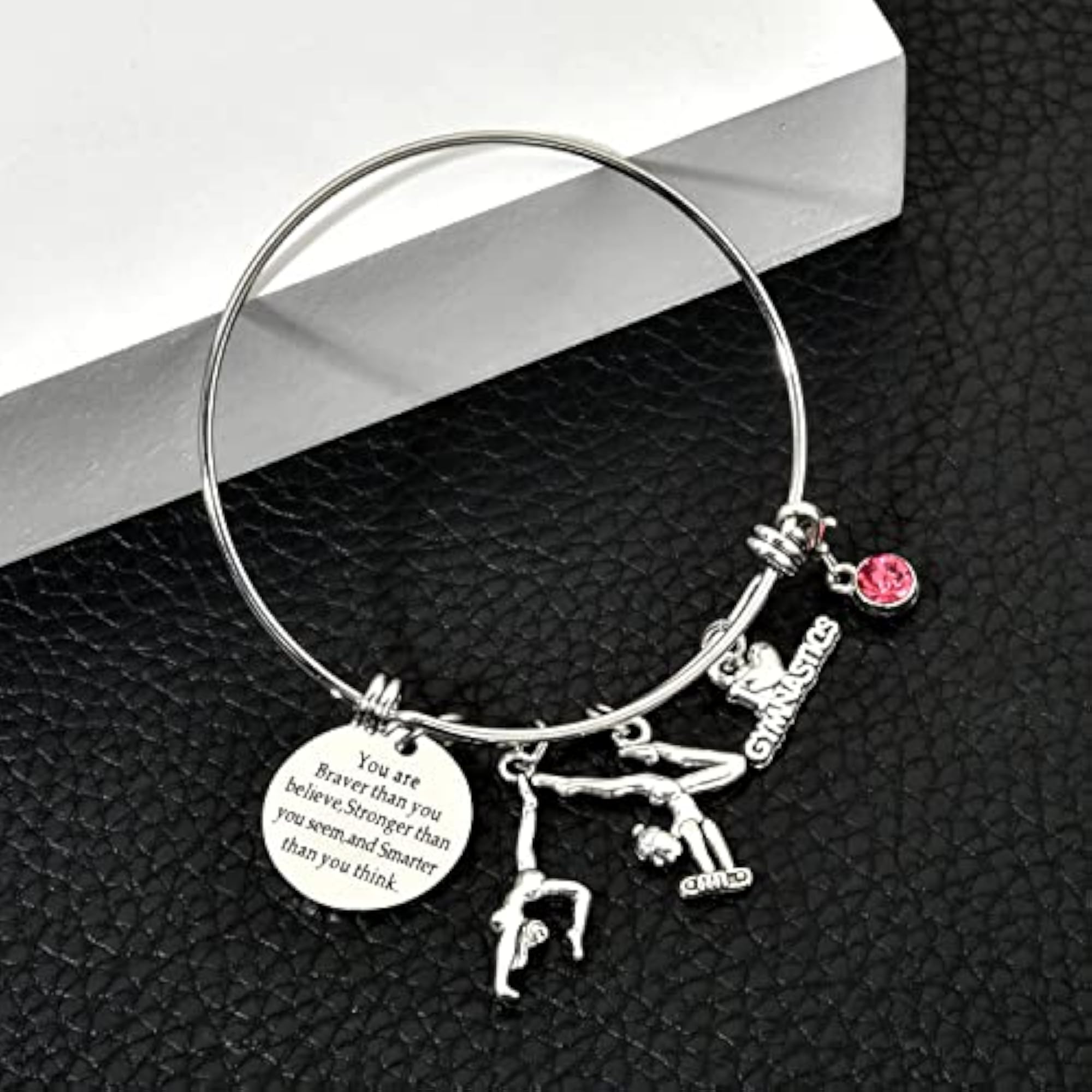 Adjustable Wire Bangle with I Love Gymnastics Charm