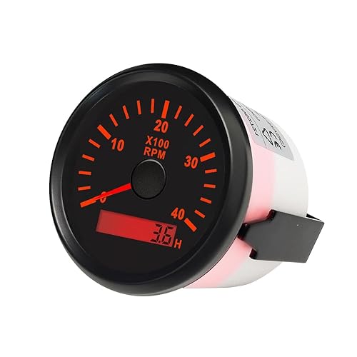 Miniatura 9 de ELING 2.047 in Gasolina Rev Contador Tacómetro 8000RPM Medidor con Contador de Horas con Retroiluminación Roja para Auto Motocicleta Buques 12V 24V