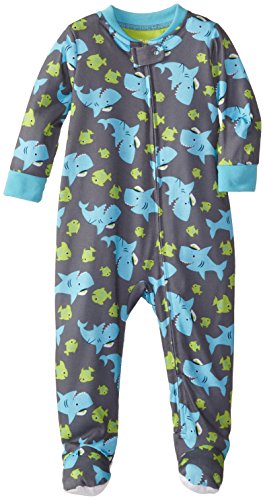 Little Me Baby Boys' Captain Shark Zip Front Footie, Grey/Multi, 12 Months