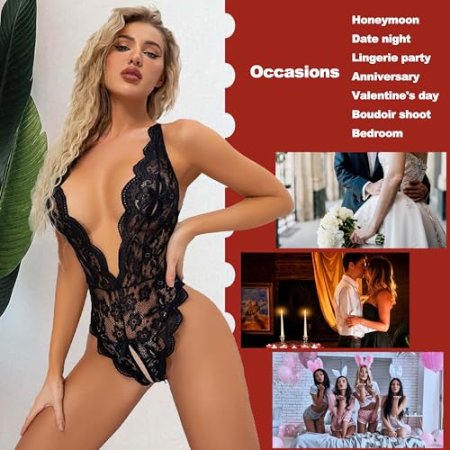Rouhuhura Body en dentelle pour femme, Noir , XL – vue 2