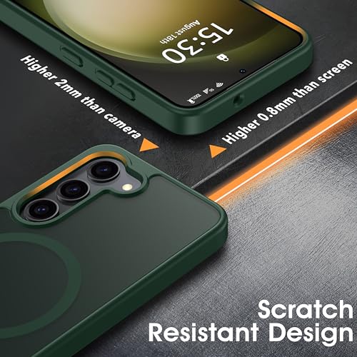 Image of Oterkin Magnetic for Samsung Galaxy S25 FE Case Matte, S25 FE Phone Case Compatible with MagSafe Frosted Translucent Shockproof Anti-Scratch Slim Fit Case Military Grade Protection (Dark Green)