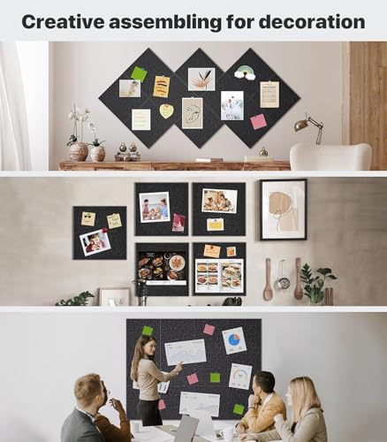Image of BOGOTA 4 Pcs Black Felt Bulletin Board Self-Adhesive Wall Boards with 30pcs Drawing Pins Notice Board for Home Vision Board for Manifestation Pin Board for Study Room Bulletin Board Office Accessories