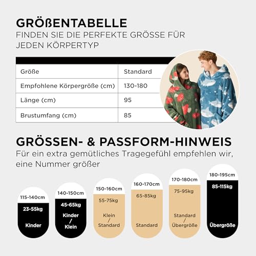 BEDSURE Hoodie Decke mit Ärmeln Geschenke Grau-olivgrün - 95x85 Pilz – Ansicht 6