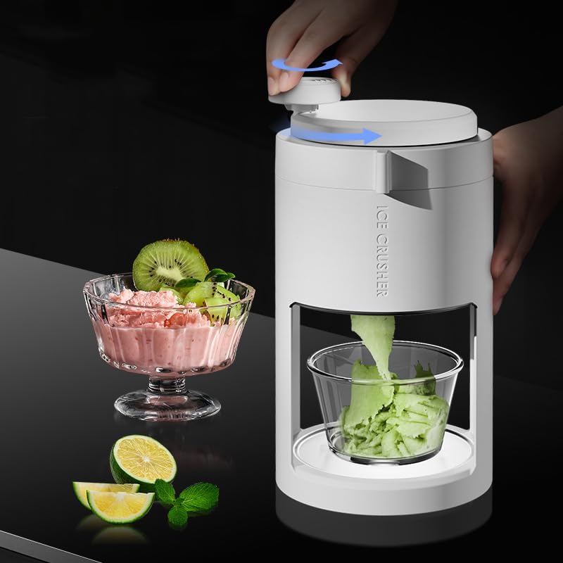 Hand-Crank Ice Crusher for Home,Manual Rotary Shaved Ice Machine Kit with Ice Freezing Mold,Portable Snow Cone Machine,Household Slushie Machine for Kids Adult (White)
