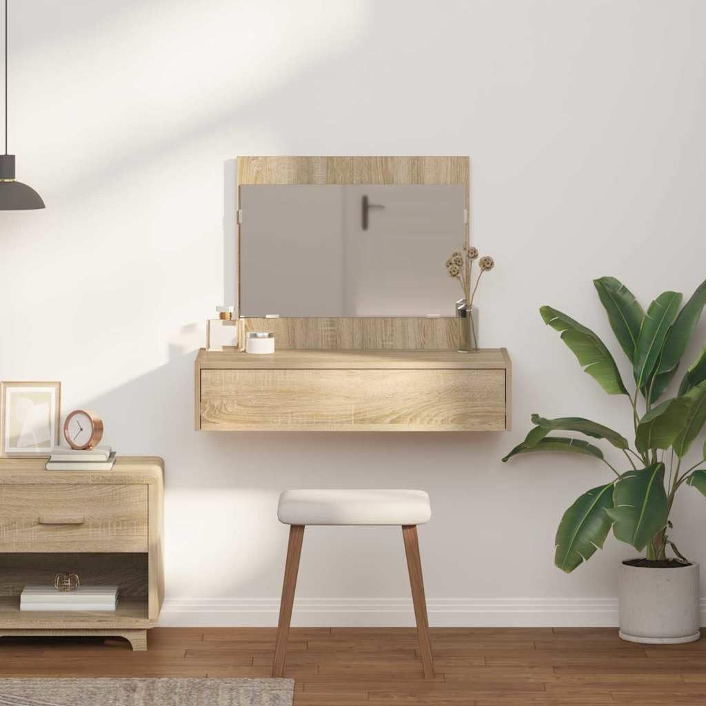 Schminktisch Braun aus Holzwerkstoff 83 x 40 x 70 cm mit Spiegel und Schublade, moderner Kosmetiktisch für Schlafzimmer und Ankleidezimmer, Stauraum und Organizer für Makeup und Pflege