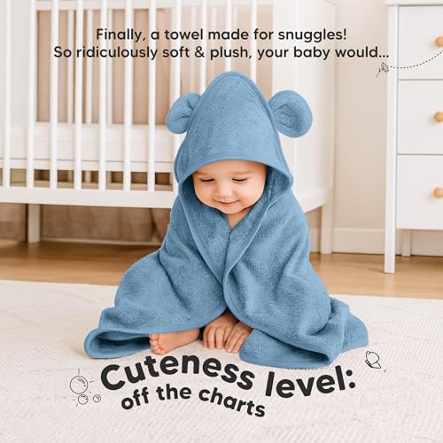 Image of KeaBabies 2-Pack Hooded Baby Towels for Newborn - 30x30 Soft & Absorbent Viscose from Bamboo Baby Bath Towels with Hood for Infant, Toddler,Kids,Boys Girls,Newborn Bath Essentials (Steel, Petite)
