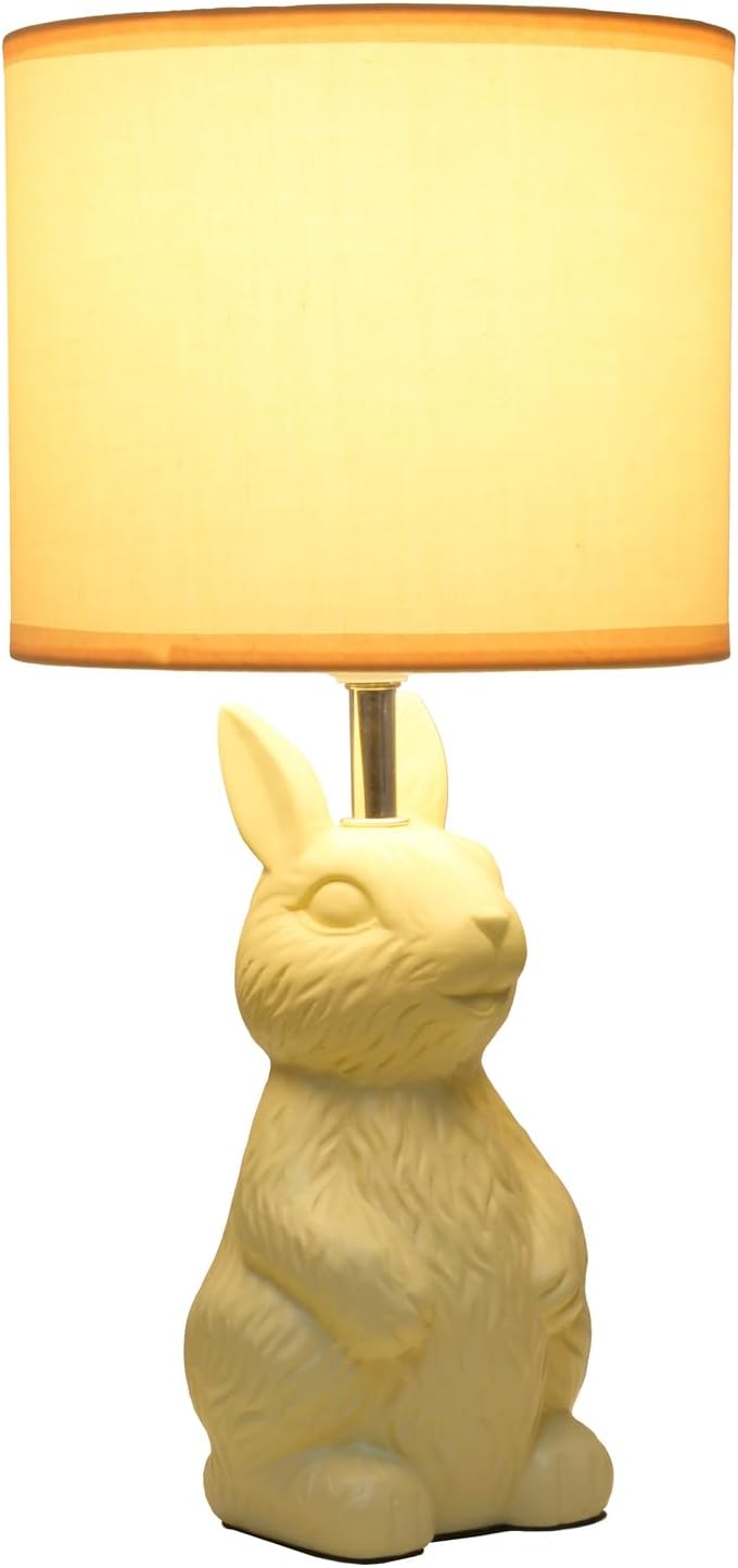 Simple Designs LT2117-YLW 16.33" Cute Wonders Whimsical Perched Bunny Rabbit Table Lamp for Home Décor, Kids Room, Yellow