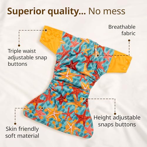 Image of LuvLap Reusable Baby Cloth Diapers Combo Pack of 3 (3 Shell + 3 Pads) Double Leak Guard, High Absorption, Stain-Proof Comfort & Protection, 3m+, Rash Free, Adjustable Waist & Height with Snap Buttons