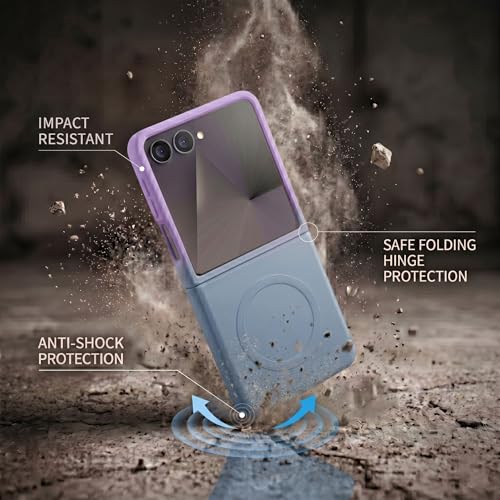 Image of amazon basics Gradient Mag-Safe Case for Samsung Galaxy Z Flip 7 5G | Soft Silicone Shockproof Cover with Camera Protection | Slim Lightweight Design | Smooth Touch & Durable - Purple & Gray