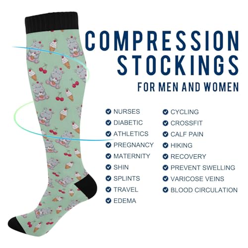 ALAZA Ice Cream Cherry Hippo Compression Socks for Women Men Circulation Long Socks Running Athletic Cycling4