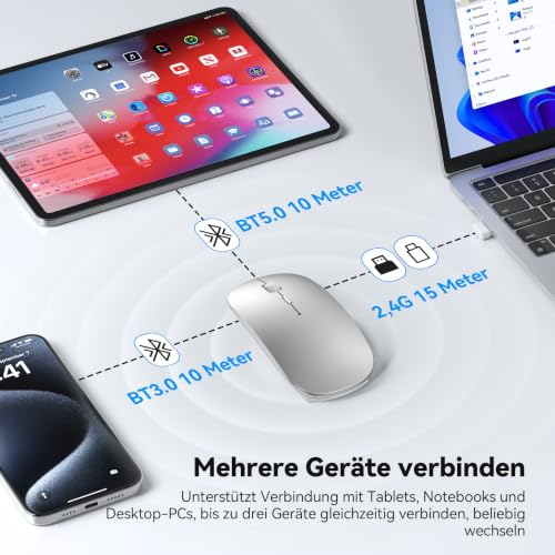 TECKNET Bluetooth Maus USB-C & USB-A, Slim Kabellose Maus mit 4 Tasten – Ansicht 2