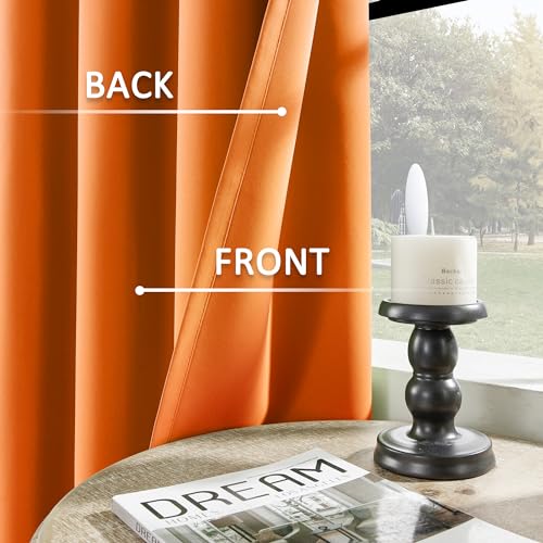 Image of HUTO Blackout Bedroom Window Curtains Drapes - Antique Copper Thermal Insulated Privacy Protect Curtains Drpaeries for Living Room, 2 Panels, 42 x 63 Inch, Sun Orange