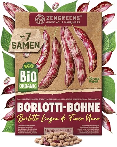 ZenGreens - Bio Borlotti-Bohnen Samen (Borlotto Lingua di Fuoco Nano) - Borlotti-Bohnensamen - Gemüsesamen für den einfachen Anbau im Garten Balkon oder Hochbeet - Gemüse Saatgut