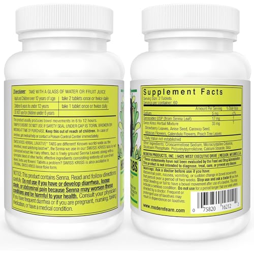 Image of Swiss Kriss Herbal Laxative Tablets, Gentle & Natural Laxatives for Constipation Relief for Adults & Children Over Age 6, Works in 6-12 Hours, Senna Laxative, 120 Tablets Total