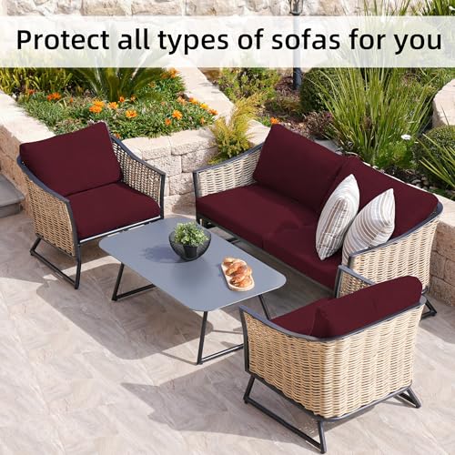 Image of 8Pcs Stretch Patio Cushion Covers,Outdoor Couch Covers Replacement,Outdoor Couch & Sofa Slipcovers,for Patio Furniture Cushion Covers,Washable Reusable Furniture Protector (Wine red,Cover Only)
