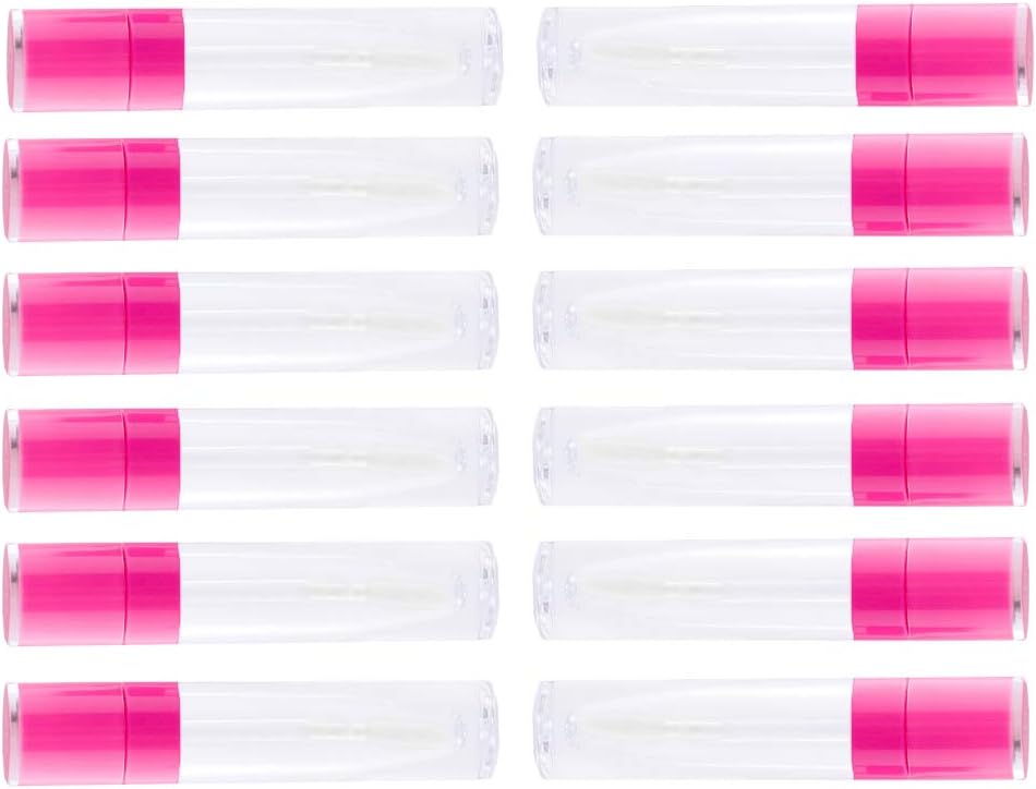 IETONE 12 Pieces Empty Lipgloss Bottle Tube, Refillable Lip Balm Bottle with Cap, Portable Plastic Lip Glaze Containers Tubes Cosmetics Sample Vials, Pink