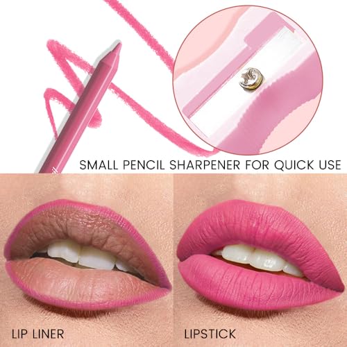 Image of evpct 1Pcs Deep Pink Matte Long Lasting Lip Liner Pencils Makeup for Shaping & Sculpting Lips, No Transfer Long Wear Waterproof Pigmented Lip Liner lipliners Crayon Lipstick Pencil Sharpener 15