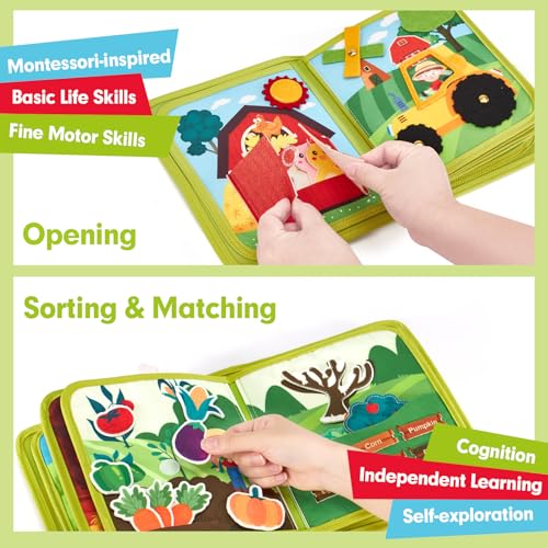 image for hahaland Busy Book for Toddlers 1-3 - Montessori Toys Busy Board for 1