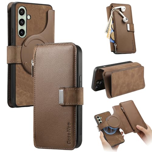 Étui Samsung S25 Ultra magnétique marron avec housse portefeuille amovible en cuir