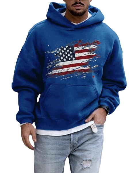 ZOCAVIA Western USA Flag Camouflage Hoodies for Men Fall Graphic Hooded Sweatshirts Vintage Cowboy Pullover Tops with Pocket