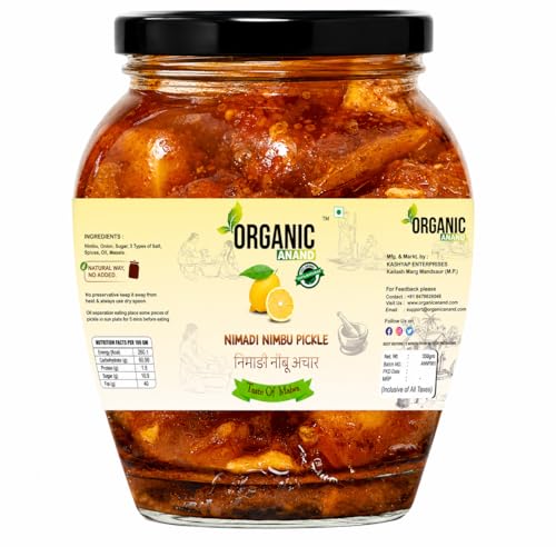 Image of Organic Anand Homemade Nimadi Lemon Pickles 350gram Khatta Mitha Nimbu ka Achaar, Flavourful, Delicious, Traditional Taste