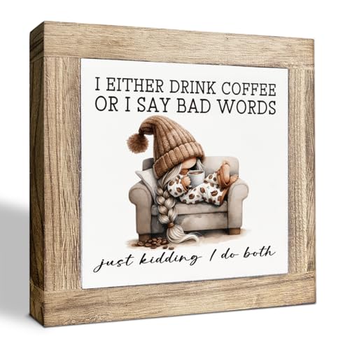 Coffee Signs Coffee Gnome Sign for Kitchen Kitchen Decor for Cafe Station 5.9x5.9 Inches Wooden Plaque Rustic Farmhouse Gnome Decors Cafe Lover Gift