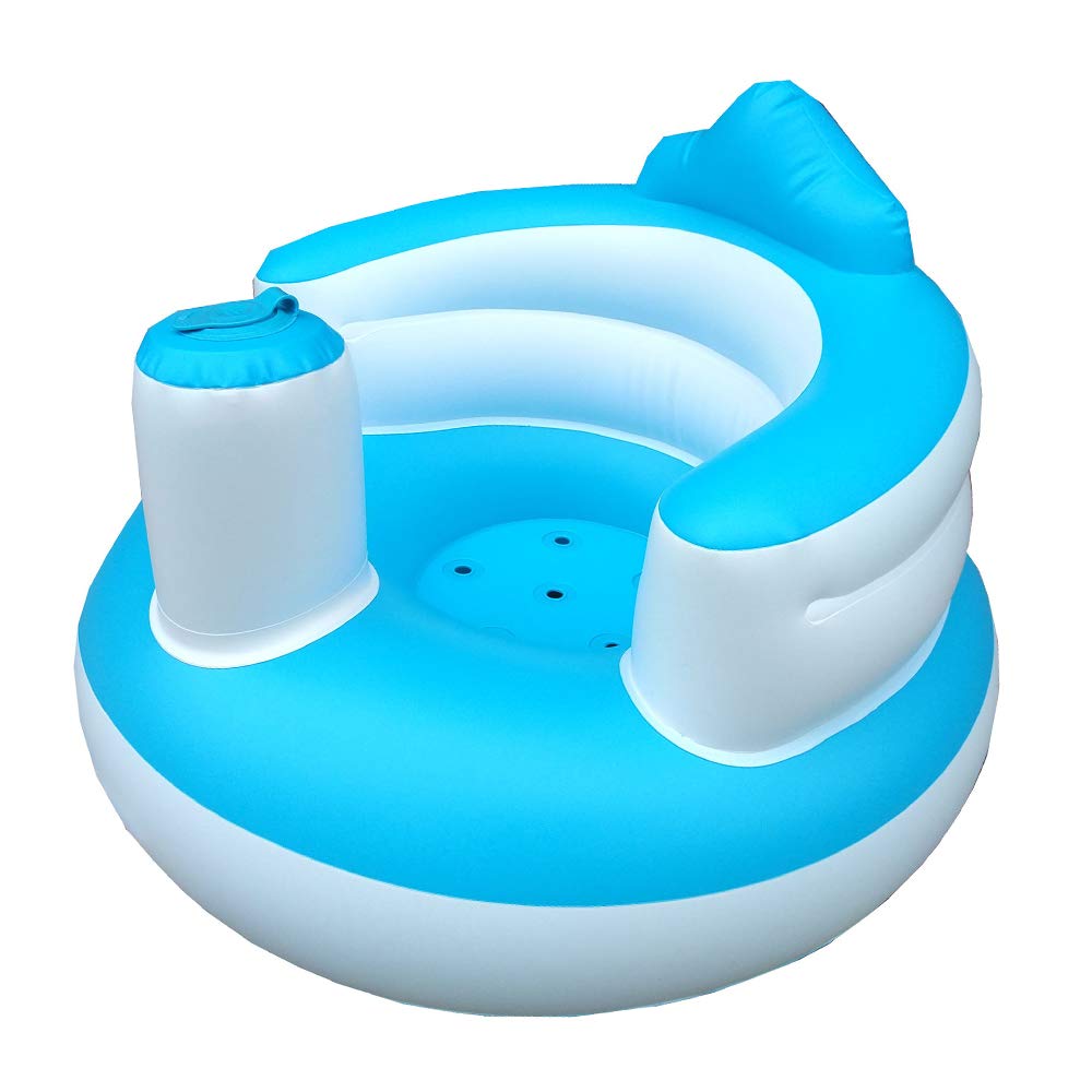 Pepisky Inflatable Baby Cha Portable Kids Sofa Training Seat Pushcha for Feeding Shower Play Beach PVC Blue