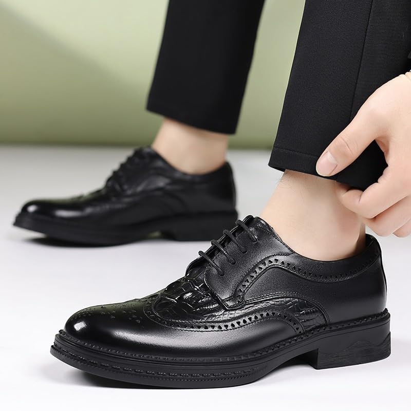 Men's Alligator Print Leather Lace Up Oxford Shoes Classic Modern Formal Dress Shoes Wedding Shoes Fashion Classic Carved Low Heels Shoes4