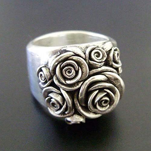 Retro 18K White Gold Plating Vintage 3D Rose Flower Ring Jewelry Gifts Statement Ring for Women