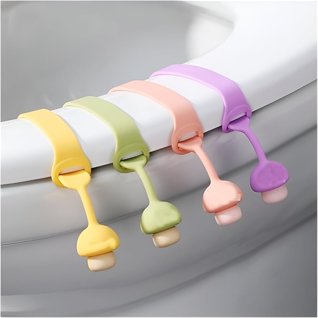 Mshine (Pack of 4) Silicone Toilet Seat Lifter Clip | Self-Adhesive Touch-Free Toilet Cover Opener Handle Holder Set | Hygienic Bathroom Accessories for Home, Office and Hotels Use (Assorted Colours)