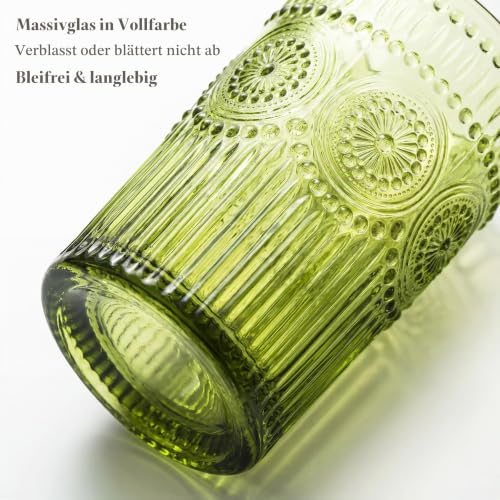 Kingrol 6 Stück 350ml Vintage Trinkgläser, 12oz geprägte romantische Wassergläser, Glasbecher-Set für Saft, Getränke, Bier, Cocktail (Grün) – Ansicht 3