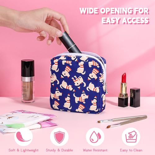 Image of Likesing 5.1 inch Mini Makeup Bag for Purse, Nylon Small Makeup Pouch Travel Cosmetic Make up Bags for Women Girls, Cute Preppy Mini Toiletry Bag Coin Pouch Period Bag(N0902 Blue)