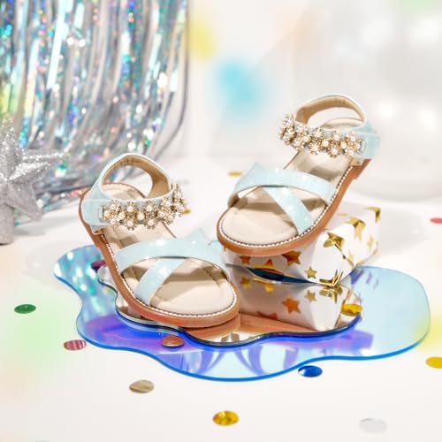 Image of PHIRAMIN Toddler Girl Sandals - Flower Girl Dress Shoes Open Toe Little Kid Flats