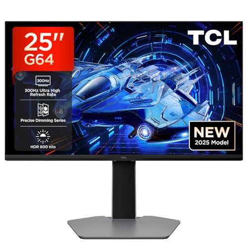 TCL 25' QD-Mini-LED 25G64 Gaming Monitor, Full HD Resolution, 300Hz, Fast-IPS Panel, 600-nit HDR, 1ms GTG Response Time, AMD Freesync Premium, G-Sync Compatible