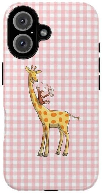 Cute Cartoon Monkey Tough Phone Case – Curious Monke George Fun Pink Animal Design, Shockproof Protective Cover for Girls & Kids, Pink Tone Phone Case