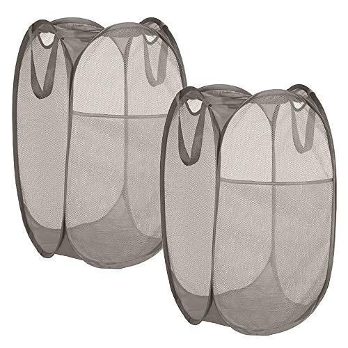 Image of 2 Pack Sturdy Mesh Pop up Laundry Hamper Basket with Side Pocket for Laundry Room, Bathroom, Kids Room, College Dorm or Travel Grey