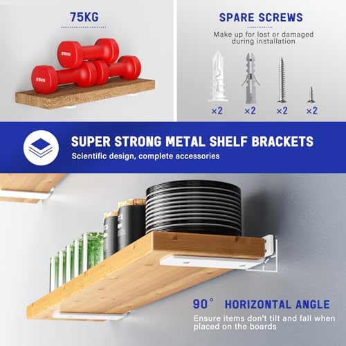 Image of WELDUN 6 Pieces Shelf Brackets Shelf Racks 15cm, Heavy Load L Shelf Angle for Wall Mounting, Load Capacity 75kg, White