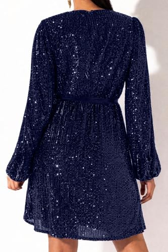 Image of 828 - Plus Size Long Sleeves Wrapped V Neck Sequins Skater Style Cocktail Evening Club Dress