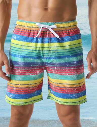 Men's Swimming Trunks Colorful Striped Summer Beachwear Surf Quick Dry Swim Trunk3