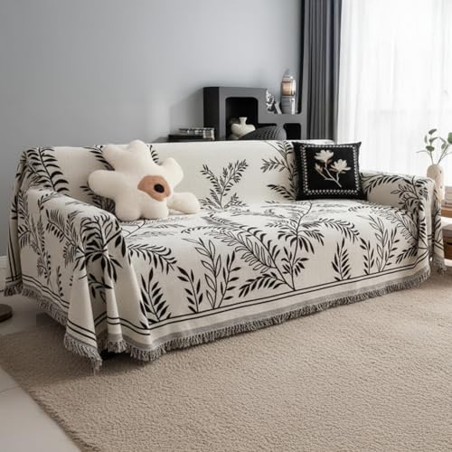 Image of The Furnishing Tree 3 Seater Reversible Chenille Sofa Cover, Double-Sided Luxury Throw, Anti-Slip Couch Cover, Soft & Comfortable Sofa Towel for All Seasons, Willow Leaf